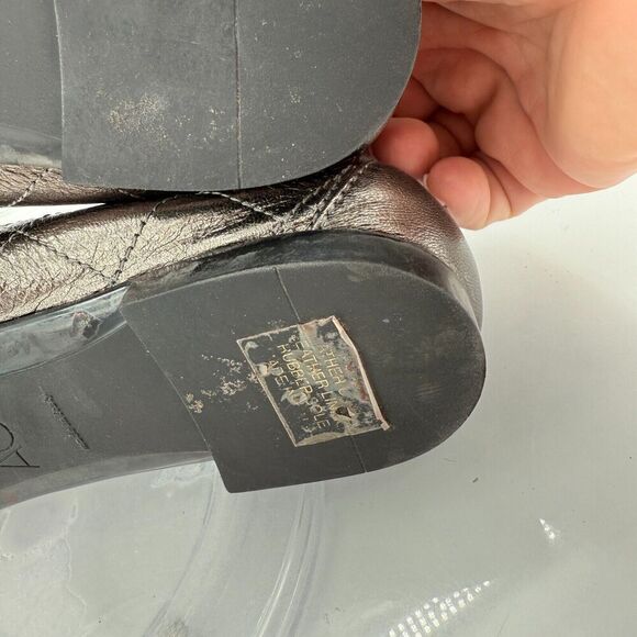 AGL Naomi Womens Ballet Flats Size 38.5 8.5 Quilted Silver Black Leather Cap Toe - Picture 11 of 16